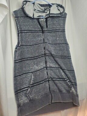 Y2K Carbon Mens Hoodie Vest Gray Acid Wash Striped Full Zip Skater Size Large L